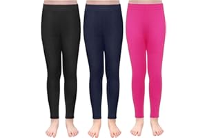 TODDOR 3 Pack Girls Fleece Lined Leggings Stretchy Velvet Pants Warm Full Length Tights Winter Clothes for Kids