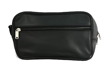 Bilson Kulturbeutel Herren Leder, schwarz - Hochwertige Kulturtasche Männer ( Reise-Necessaire ) -Waschtasche / Toilettenbeut