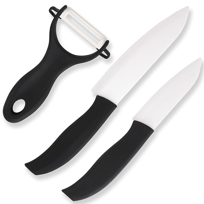 TSU 3-Piece Ceramic Kitchen Knife Set with Peeler