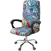 Smiry Stretch Printed Office Computer Desk Chair Covers, Blue Green | Universal Desk Rotating Chair Slipcovers Removable Washable, Soft Fit Anti-Dust Spandex Protector Cover with Zipper