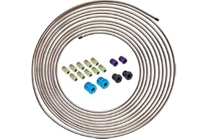 Nstarsmotor 25 ft 1/4 Genuine Copper-Nickel Alloy Brake Line Kit Complete Replacement Brake or Fuel Tubing (Includes 16 Fittings), Easy to hand bend, .028" Wall, SAE Thread, Rust Proof