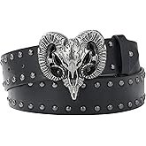MILAKOO Skull Head Leather Buckle Belt Gothic Punk Waist Band Skeleton Metal Buckle for Jeans Pants Biker Belts Outfits