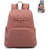 NOL Natural Organic Lifestyle Women's Quilted Puffer Backpack, Large Waterproof Lightweight Puffy Bookbag, Carry on Daypack for Travel, Work (Dark pink)