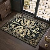 YJ.GWL 2x3 Washable Snake Rug for Entrance, Gothic Front Door Mat Black | Forest Floral Goth Room Decor Carpet, Soft Non Slip Low-Pile, Sun and Moon Celestial Witchy Weird Area Rug for Entryway