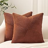 Topfinel Set of 2 Decorative Terracotta Throw Pillow Covers 20x20 Inch for Couch Sofa Bed, Rustic Farmhouse Boho Home Decor, Soft Corduroy Windmill Textured Striped Patchwork Cushion Cases