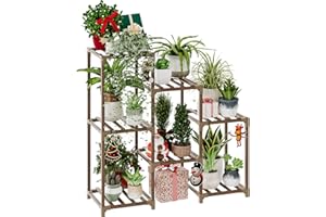 Bamworld Plant Stand Indoor Plant Shelf Outdoor Wood Plant Rack for Multiple Plants 3 Tiers Ladder Plant Holder for Living Room Patio Boho Home Decor for Gardening