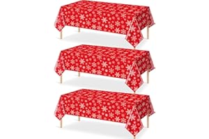 Jectivs 3 Pieces Christmas Snowflake Plastic Party Tablecloth Decorations,White Snowflake Red Xmas Backdrop Sign Table Cover Banner for Winter Christmas Holiday Party Supplies,54x108 inch (Red)