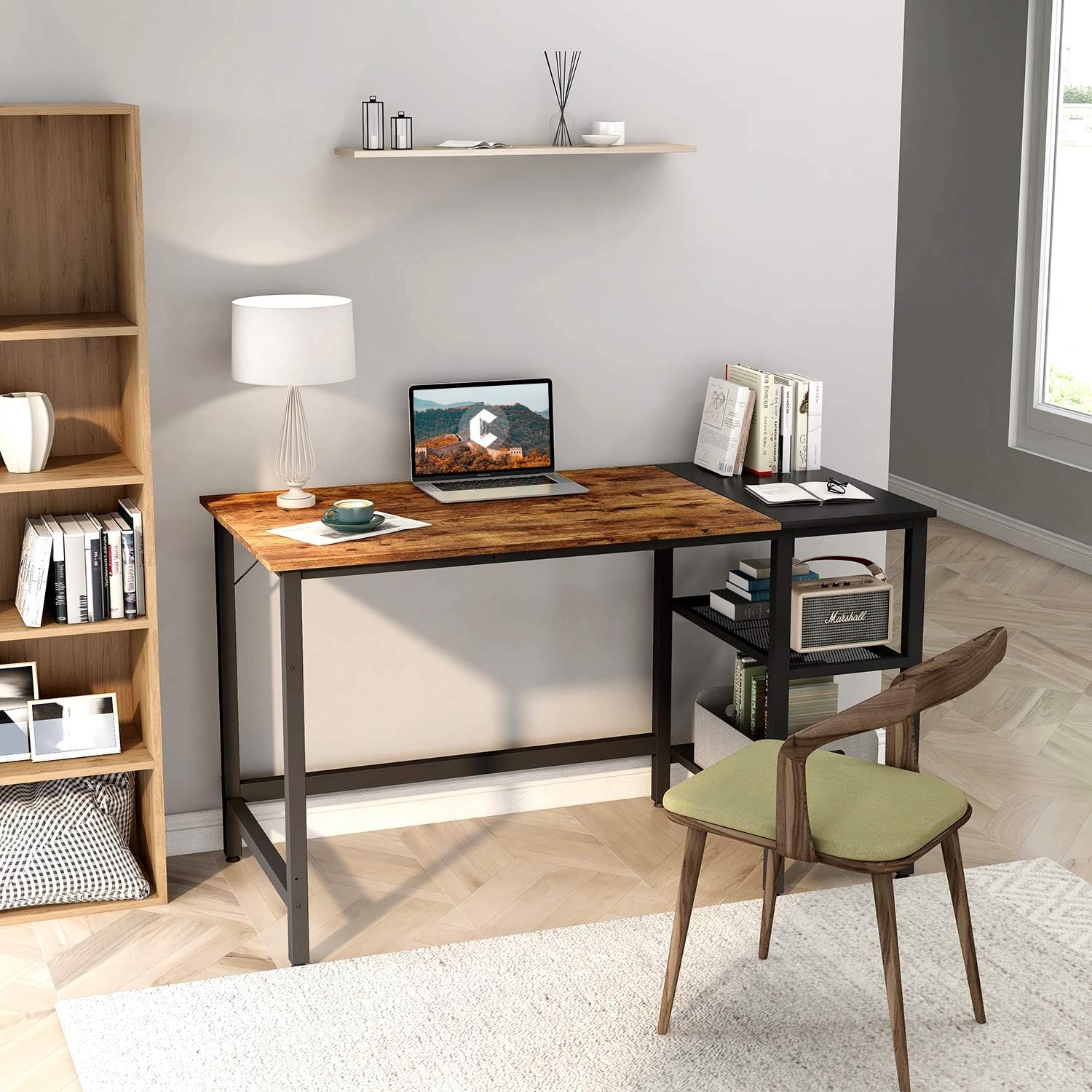 CubiCubi Computer Home Office Desk, 47 Inch Small Desk Study Writing Table with Storage Shelves, Modern Simple PC Desk with Splice Board, Rustic Brown and Black: Kitchen & Dining