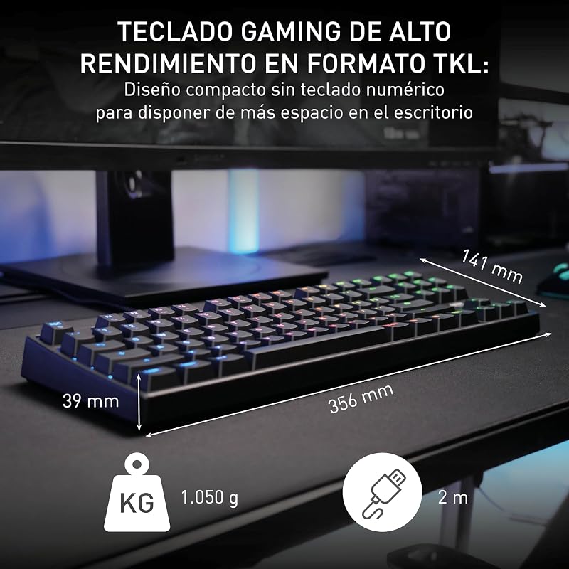XTRFY K4V2 TKL, Teclado Gaming con Cable sin Bloque Numérico, Disposición Francia (AZERTY), Iluminación RGB, Switches Mecánicos MX2A RED, Negro
