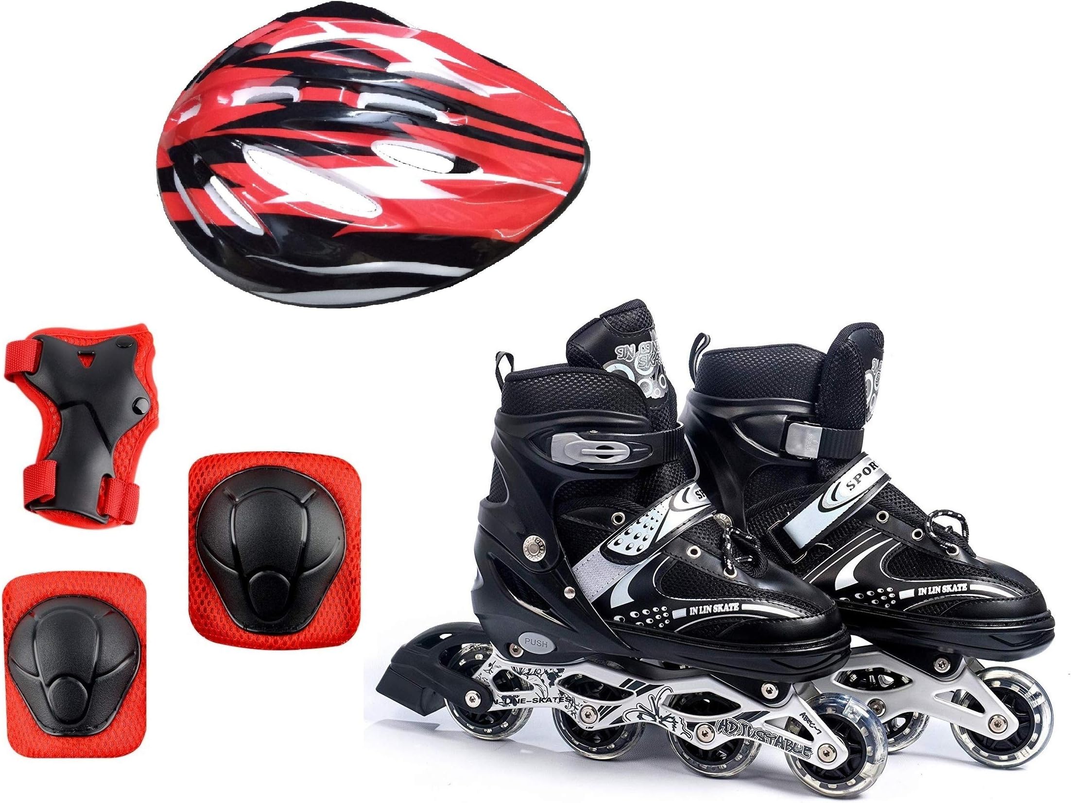 Diswa Adjustable Aluminium Inline Skates Combo Set for Boys Kids and Girls