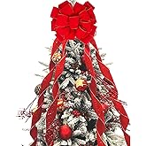 Christmas Large Bows Gift Boxed, 45x12 Inches Gold Wired Red Velvet Bows with Long Tails for Wreath Floral, Christmas Tree Topper, Outside Red Bowknot for Wedding Car Garden Yard Front Door