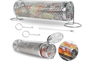 OIOENDGS 2pcs Rolling Grilling Baskets for Outdoor Grill - Stainless Steel Grill Baskets, BBQ Tools Accessories for Vegetable