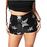 MakeMeChic Women's Plus Size Glitter Mini Shorts Star Sparkly Sequin Micor Shorts Low Waist Hot Pants Club Party Outfit