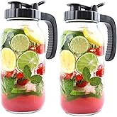 Mason Jar Pitcher 64 Oz With Handle Lid 2 Quart Sun Tea Glass Jar For Iced Hot Water 2 Set Wide Mouth Half Gallon Mason Jar Pitcher For Fridge Store Breast Milk Beverage Tea Coffee Airtight Water Jug