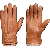 Cole Haan Premium Leather Gloves for Men, Touchscreen Compatible with Warm Knit Cuff and Classic Three-Point Stitch