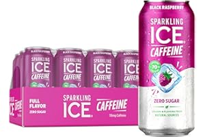 Sparkling Ice Caffeine Black Raspberry Sparkling Water with Caffeine, Zero Sugar, with Antioxidants and Vitamins,16 fl oz Cans (Pack Of 12)