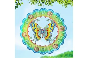 TIGGSY Butterfly Wind Spinners Butterfly Gifts for Women/Men 12 inch 3D Stainless Steel Hanging Wind Spinner Metal Wind Catchers Kinetic Sculpture for Indoor/Outdoor Decor, Yard Art, Garden Decorations