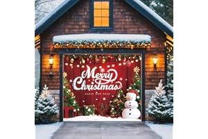 YUSPENYE Christmas Garage Door Cover Decorations, 7x8 ft Holiday Garage Door Banner, Indoor and Outdoor Santa Winter Snowman Banner Garage Door Decoration
