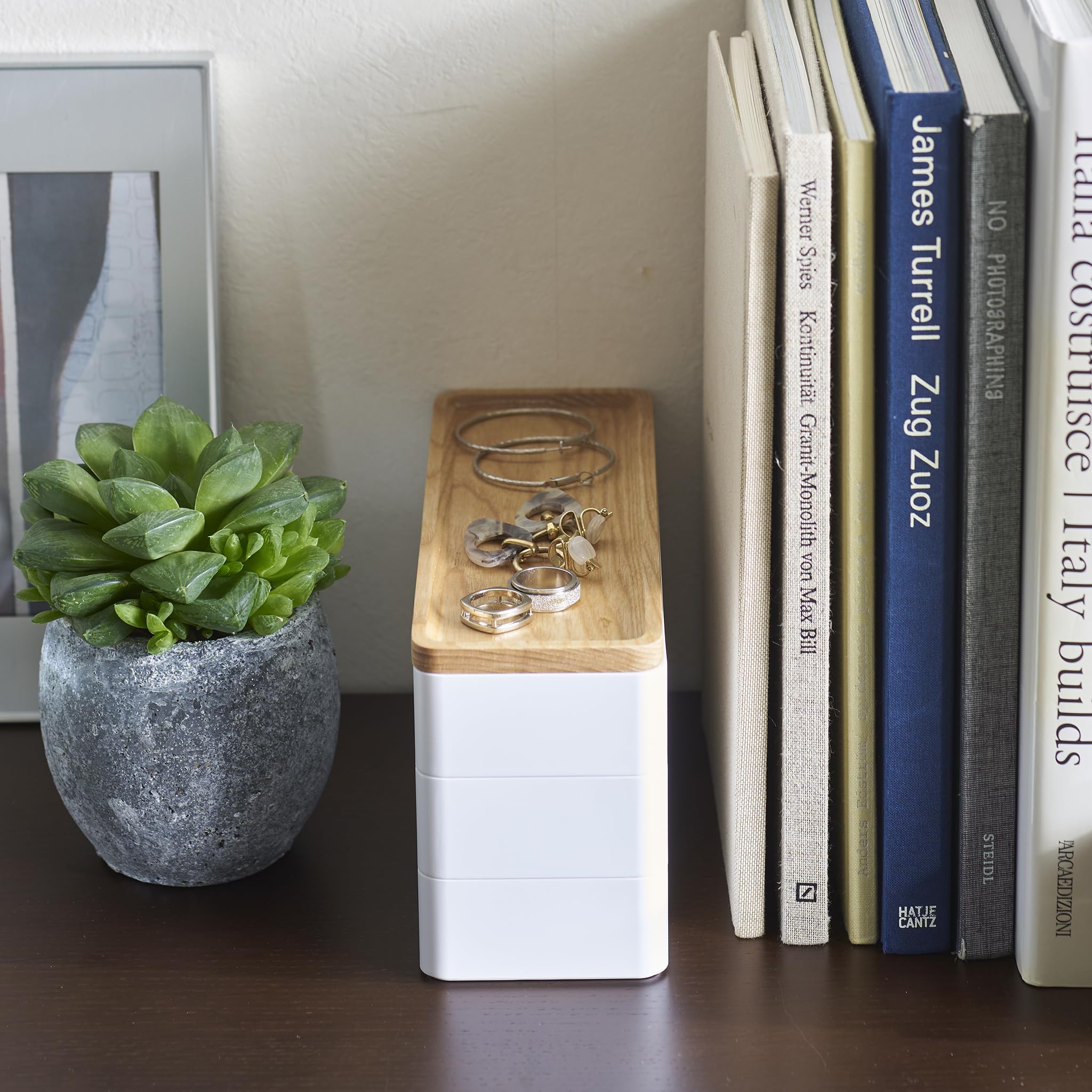YAMAZAKI Home Rin Stacking Watch And Accessory Case, Jewelry Box Organizer For Glasses - Accessories - Plastic + Wood
