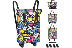 VOOWO Duffel Bag with Wheels - Rolling Foldable Expandable Duffle Bag with Wheels for Travel, Rolling Luggage Carry On Bag with Wheels, Large Rolling Backpack Weekend Bags for Men Women (Black)