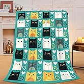 Cute Cat Throw Blanket Lovely Kitten Pet Pattern Fleece Blanket Soft Cozy Fuzzy Plush Warm Stuff Bedding Animal Blankets Gifts for Kids Toddler Cat Lover Boys Girls Kids Adult Men Women 40"X50"