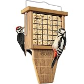 Suet Bird Feeder with Tail Prop,WPC Recycled Plastic &amp; Weatherproof,Raw,1PK | iBorn Stainless Hook, Flip-Fill Design, Rust-Resistant, Easy Clean &amp; Refill, Durable for Outdoor