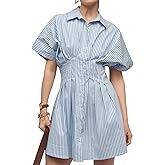 Dsewpaur Women Button Front Pleated Shirt Dress Summer Casual Short Sleeve Pleated Blouse Mini Dress