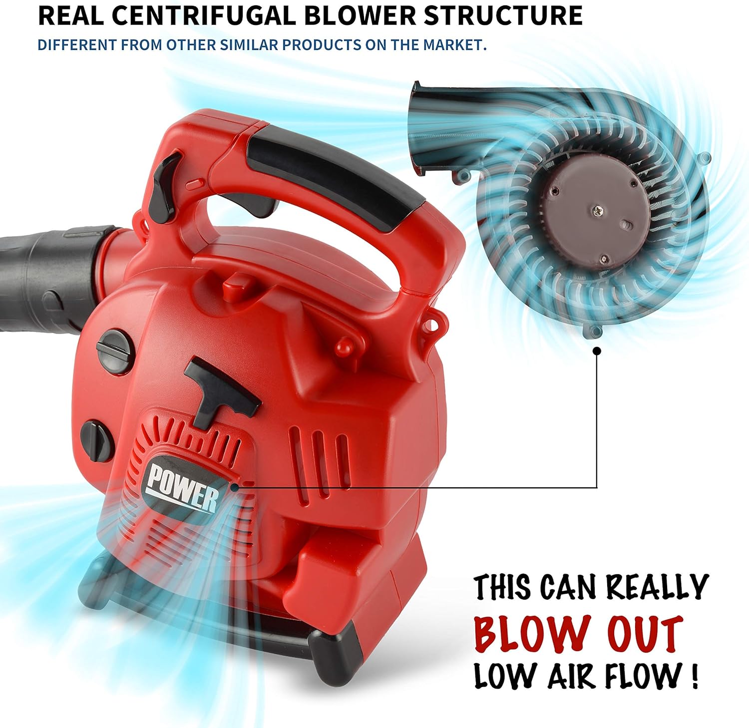 Kids Power Construction Tool Toy, Kids Leaf Blower Play Set, Red Leaf Blower, child-size - Image 3