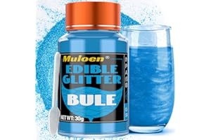 MULOEN Blue Edible Glitter - 30 Grams 100% Edible Glitter for Drinks, Cake Decorating Supplies, Cookie Decorating Supplies, Strawberries, Cookie, Cocktails, Chocolate, etc. Luster Dust Edible