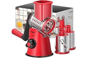 Geedel Rotary Cheese Grater, Kitchen Mandoline Vegetable Slicer with 3 Interchangeable Blades, Easy to Clean Grater for Fruit, Vegetables, Nuts