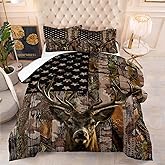 Tailor Shop Deer Comforter Sets Twin Size for Boys Kids Teens,American Flag Camo Bedding Sets Hunting Comforter Sets Woodland Moose Wildlife Forest Bed Set, with 1 Comforter 1 Pillowcase……