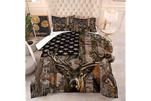 Tailor Shop Deer Comforter Sets Twin Size for Boys Kids Teens,American Flag Camo Bedding Sets Hunting Comforter Sets Woodland Moose Wildlife Forest Bed Set, with 1 Comforter 1 Pillowcase……