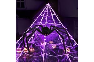 TYL&TYS Halloween Spider Web Lights Outdoor Decorations, 16.4x18.4FT 280LED Giant Spider Web with 79" Large Spider, Light Up Web with 8 Modes, Timer, Waterproof for Outside House Yard Haunted Mansion Decor