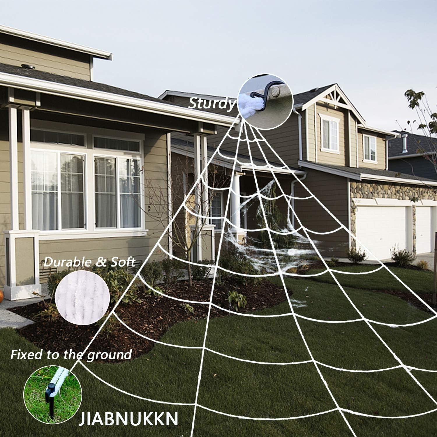 Lyplus Halloween Decorations Outdoor 16 FT Giant Spider Web with Large Spider 29.5", Stretch Cobwebs and 2 Small Spiders Outdoor Halloween Decorations Party Yard Lawn Decor Props for Haunted: Home & Kitchen