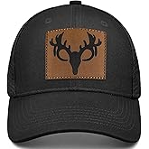 Hunting Deer Hat, Snapback Trucker Hats Leather Patch Mesh Baseball Cap Hunter Gifts for Men Dad Grandpa