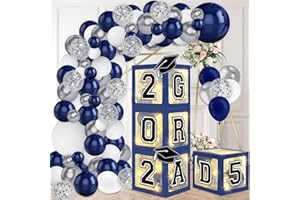 DAZONGE Navy Blue Graduation Decorations 2025 - Set of 4 Grad Balloon Boxes with 139pcs Balloon Arch Garland Kit & 4 Lighted Strings - So Proud of You 2025 Graduation Decorations