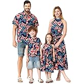 PATPAT Family Hawaiian Matching Outfits Mommy and Me Outfits Caribbean Vacation Summer Tropical Halter Sundresses and Shirts
