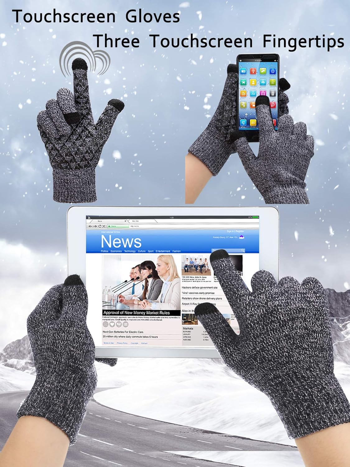 4 Pairs Winter Knit Touchscreen Gloves Warm Texting Gloves Elastic Anti-slip Gloves for Adults at  Women’s Clothing store