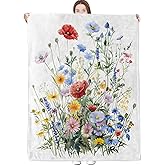 dongprom Wildflower Blanket Vibrant Watercolor Floral with Daisy and Meadow Bloom Throw Blankets Lightweight Flannel Throws for Camping Office Bed Home Decor Gifts for Botanical Lover,60x50inch
