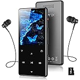 AGPTEK 128GB MP3 Player with Bluetooth 5.4, M6 2.4 inch Music Player with One-Click Recording, Built in Speaker and FM Radio, Touch Buttons(Black)