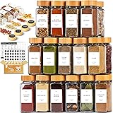 Glass Spice Jars With Label And Organizer, 36 Spice Jars With Bamboo Lids, Spice Bottles Empty Glass With Labels Seasoning Or