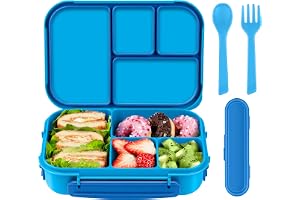 Amathley Lunch Box Kids,Bento Box Adult,Leakproof Lunch Containers for Adults/Kids/Toddler,1200ML-4 Compartments bento Lunch box with Utensil,Microwave & Dishwasher & Freezer Safe (Blue)