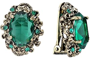 BriLove Women's Victorian Style Crystal Floral Cameo Inspired Oval Clip-On Earrings