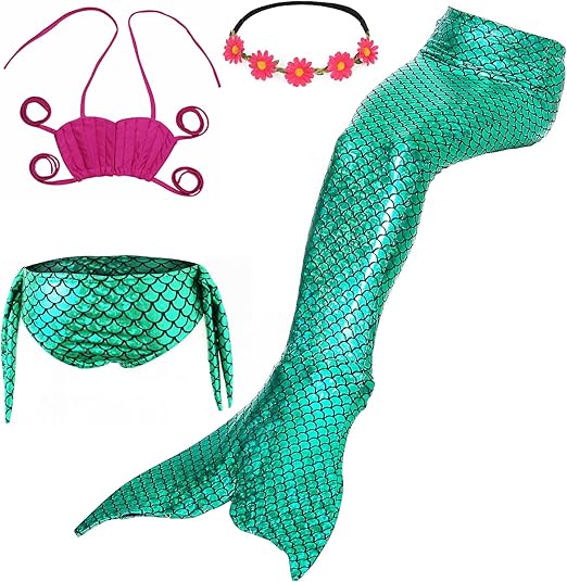 Edjude Traje de baño de sirena con colas para niñas, traje de baño