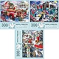 Bits and Pieces - Value Set of Three (3) 300 Piece Jigsaw Puzzles for Adults - Puzzles Measure 18' x 24' - 300 pc Camp Holiday Tree Christmas Winter Bird House Snow Truck Jigsaws by Artist Larry Jones