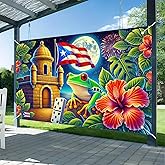 BlissYard Puerto Rico Flag Frog Backdrop Banner 71x43 Inch Indoor Outdoor Party Decor Puerto Rico Events Festivals Wall Banner Hibiscus and Frog Design for Home and Events