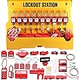 RealPlus Lockout Tagout Station with Loto Devices - 10 Safety Padlocks, 6 Hasps, 9 Circuit Breaker Lockout, 2 Integrated Cable Locks, Plug Lock, Ball Gate Valve Lockout and 40 Loto Tags Kit
