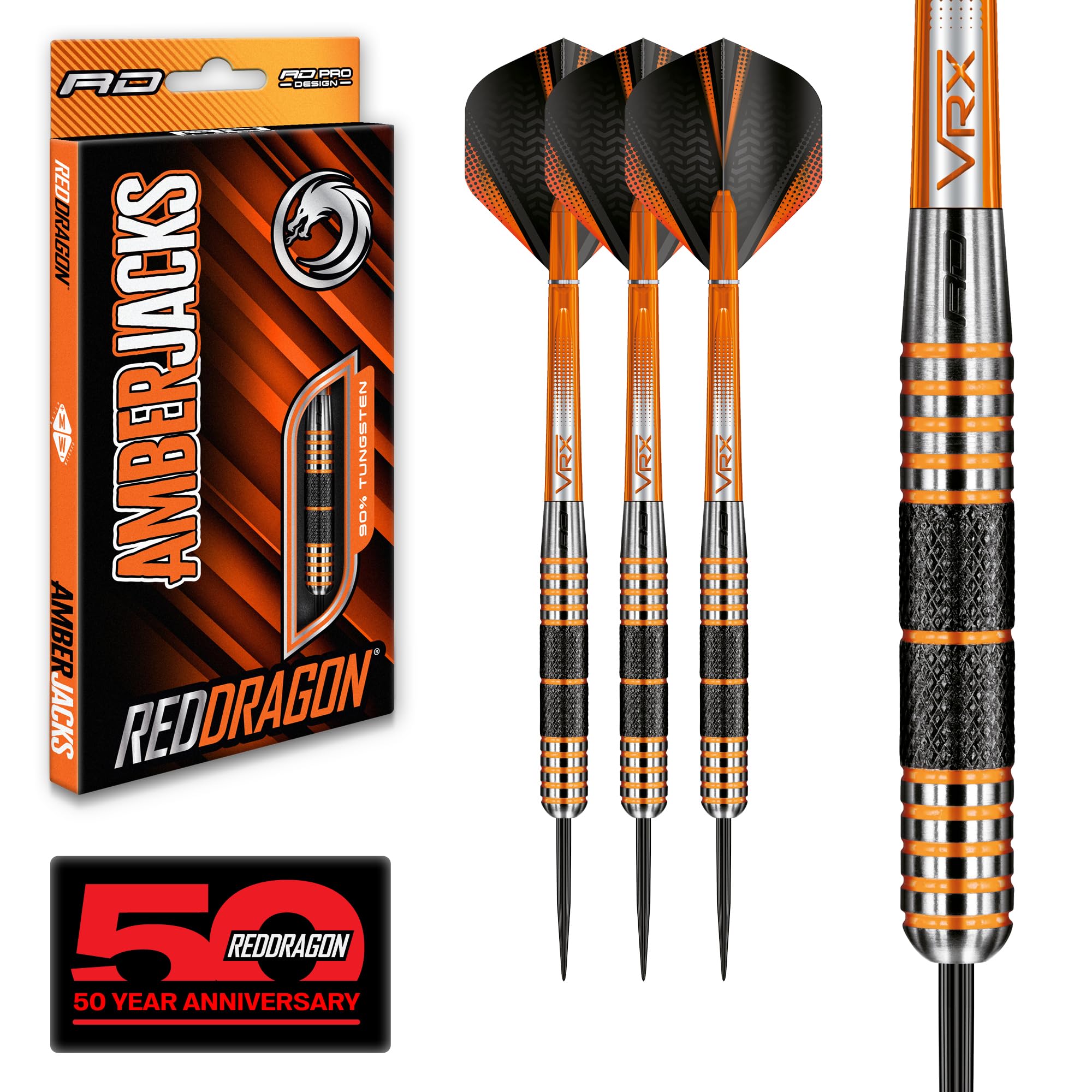 RED DRAGON Darts – Amberjack 11 Series 30g Steel Tip Dart Set with Dart Flights and Dart Shafts (Stems)