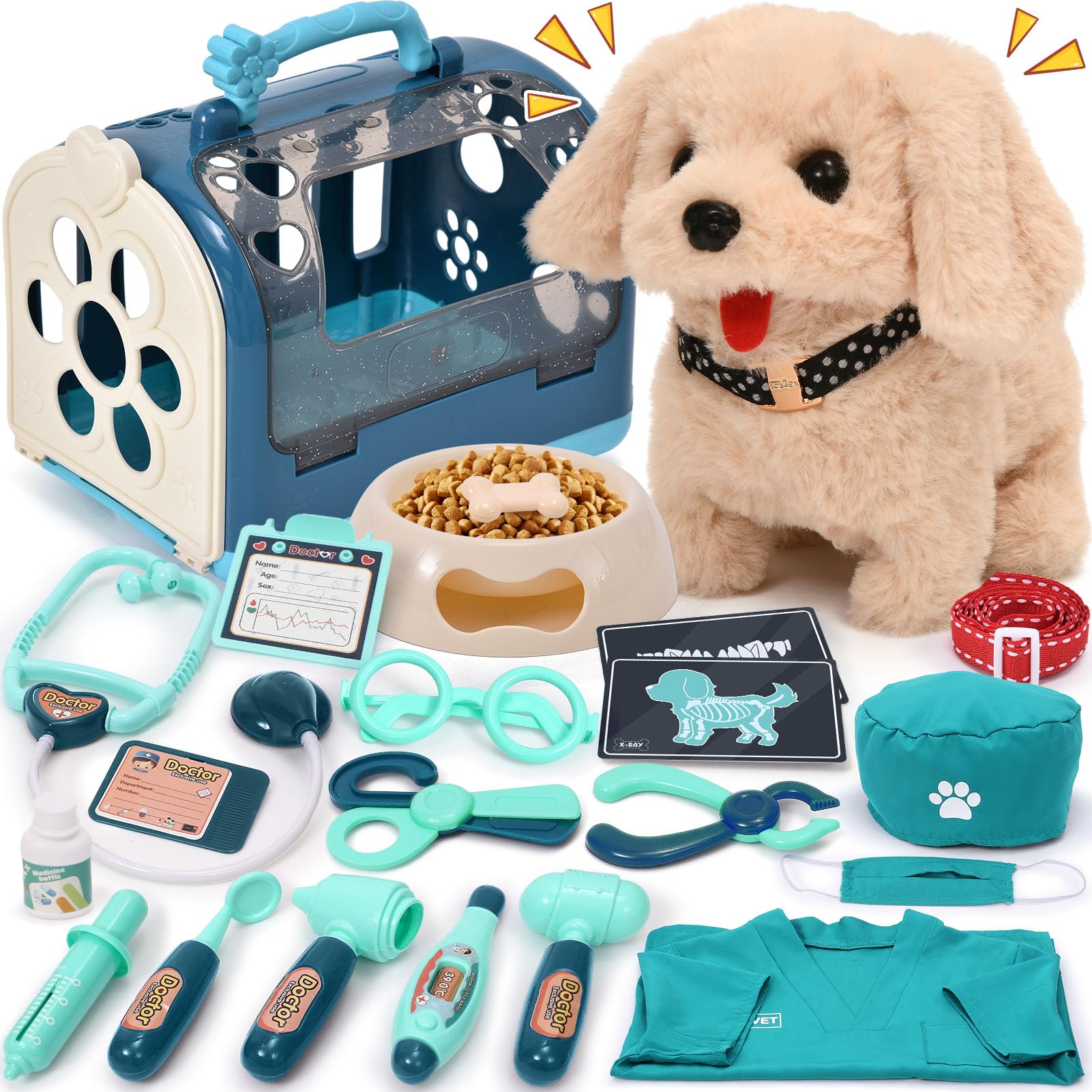 Photo 1 of G.C 22Pcs Dog Toys for Kids Doctor Kit, Walking Barking Electronic Interactive Stuffed Dog Vet Kit Costume Pretend Play Puppy Pet Care Veterinarian Playset, Gifts for Kids Girls 3 4 5 6+ Year Old