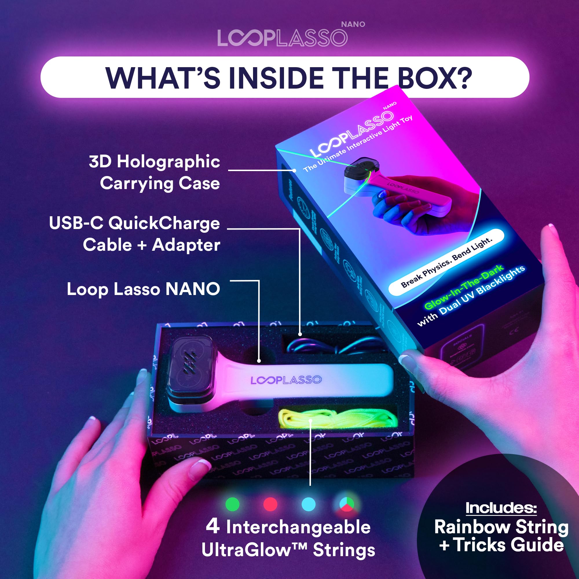 Loop Lasso NANO - Viral Glow in the Dark String Toy - 100+ Tricks, Beginner-to-Pro - Stocking Stuffers for Teen Boys, Christmas Gift for Boys 8-13+, Cool Gadgets for Kids & Adults